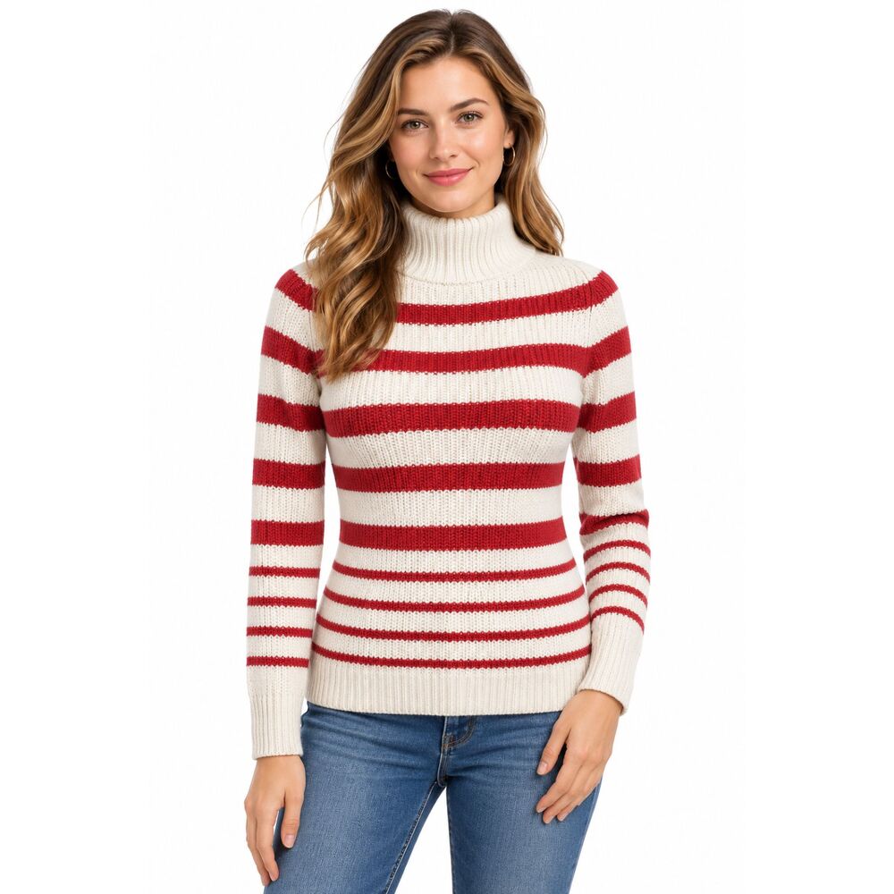 EUC Style & Co women's 100% cotton stripped turtle neck knitted sweater, M